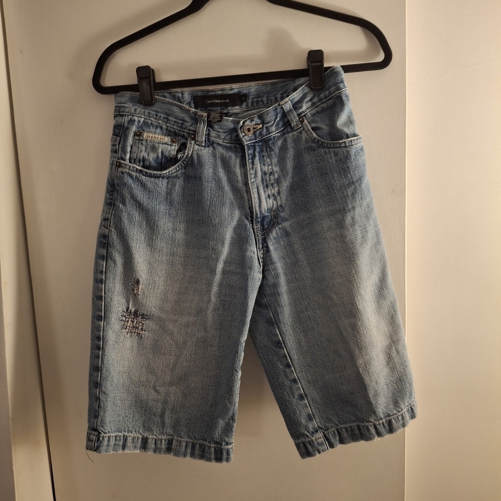 Calvin Klein Jeans Women's Light Blue Distressed Denim Bermuda Shorts